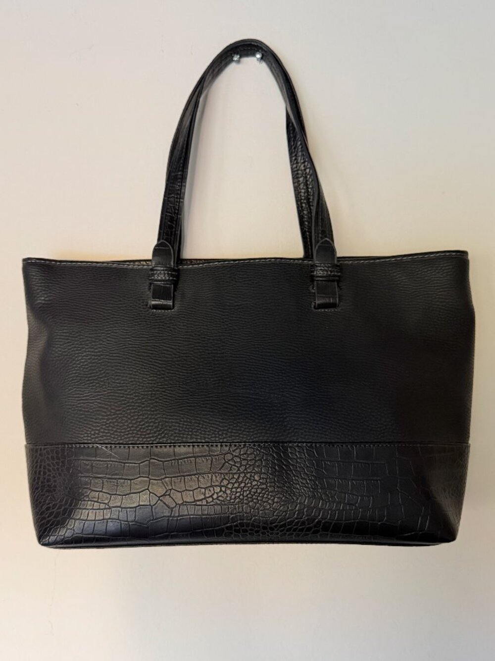 Croft & Barrow Black Faux Leather Croc Embossed Tote Bag NWT